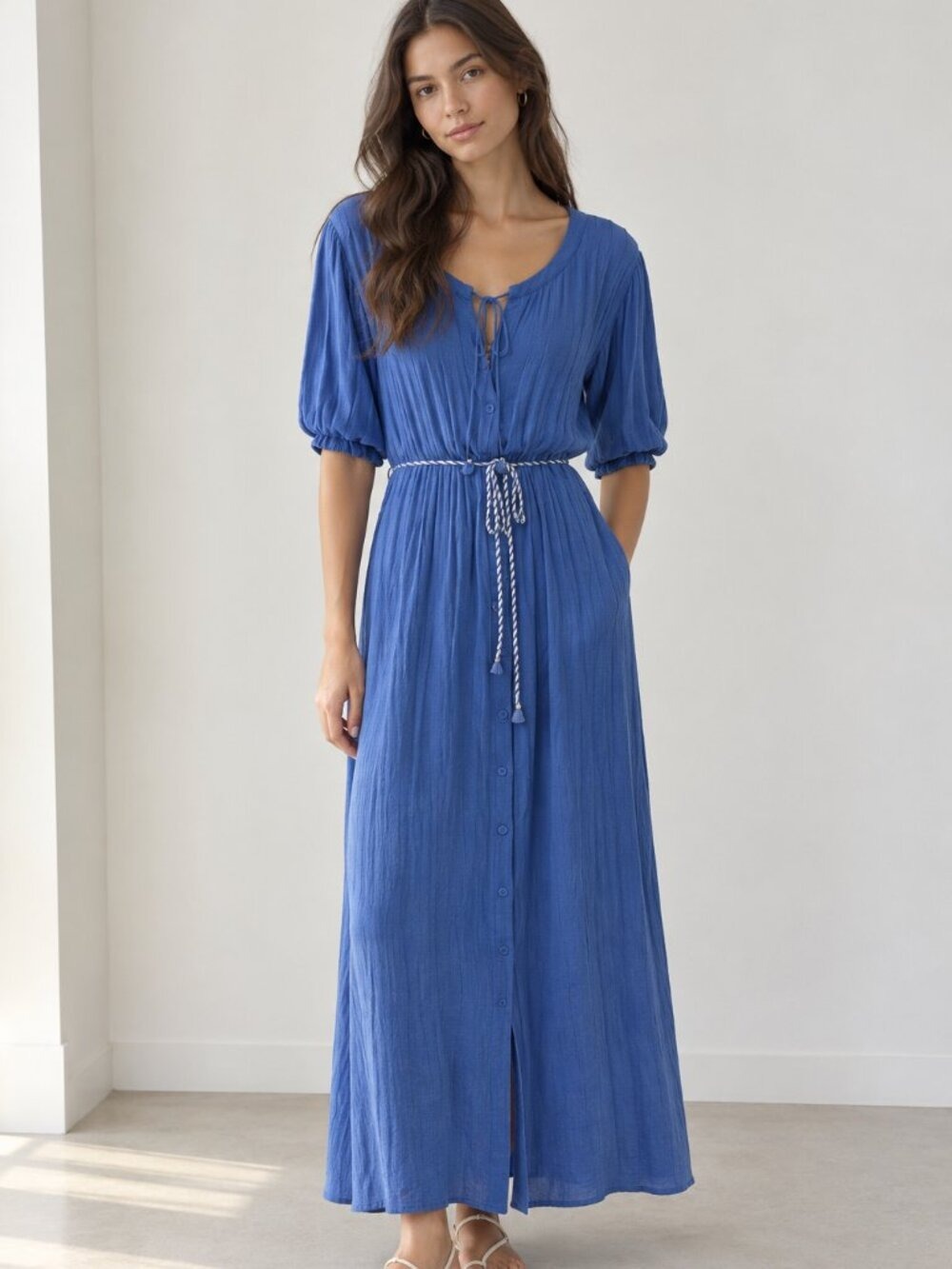 The Clothing Company Blue Flutter Sleeve Maxi Dress Women’s L 0344